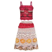 Jurebecia Princess Dress for Girls Adventure Outfit Costume Two-Pieces Crop Top Skirt Set Halloween Christmas Cosplay Clothes Age 8(7-8Years)