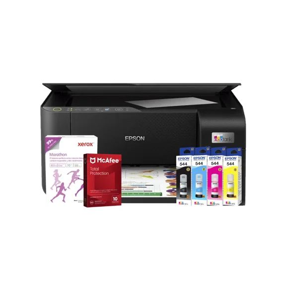 Impresora Multifuncional de Inyección de tinta Epson Ecotank L3250 WiFi + KIT DE TINTA T544 + + PAPEL + ANTIVIRUS