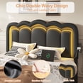 thumbnail image 4 of Full Size Bed Frame with 4 Storage Drawers and LED Lights, Upholstered Platform Bed with Adjustable Chic Double Wavy Headboard, Charging Station, Metal Slats Support, White, 4 of 12