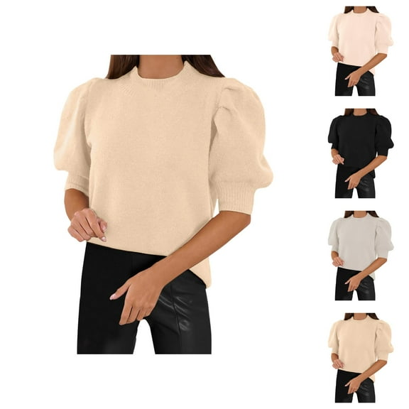 Women'S Sweaters, Square Neck Sweaters for Women, Puff Short Sleeve Pullover Top, Spring Summer 2024 Blouse for Everyday Casual Wear