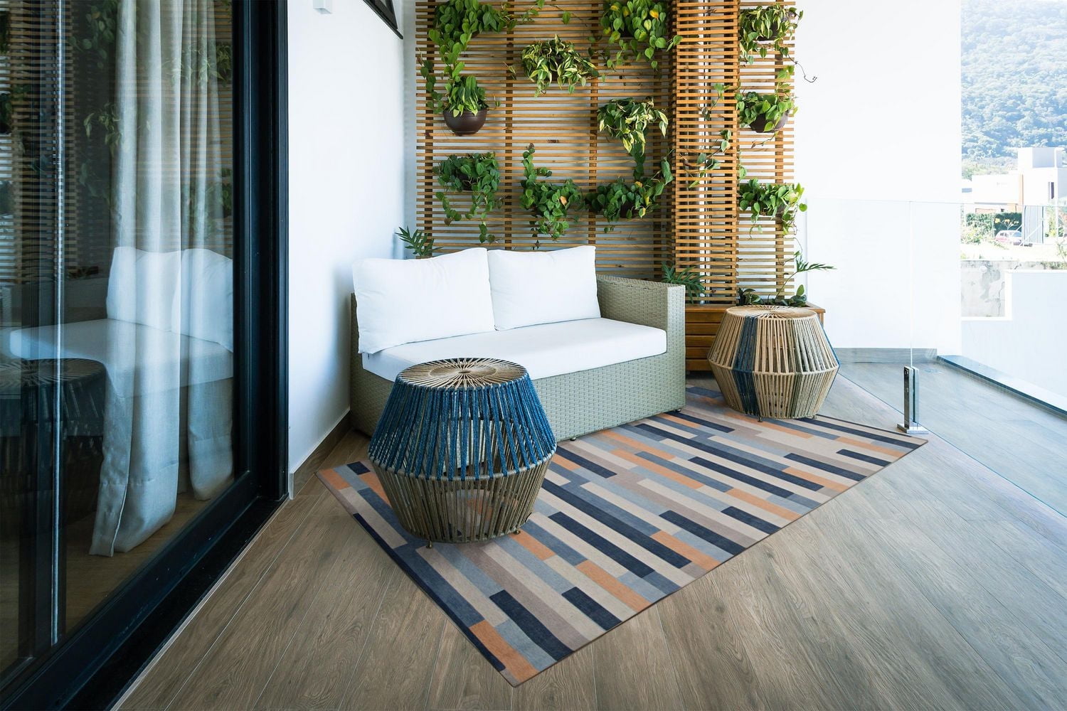 Tapis d'accent extérieur lavable Miami ivoire & bleu 3 pi x 5 pi