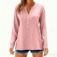 thumbnail image 6 of Long Sleeve Shirts for Women Linen V Neck Buttons Loose Tops Side Slit Hem Solid Color Casual Breathable Blouse Tops, 6 of 9