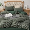 thumbnail image 3 of PURE ERA 100% Ultra Soft Jersey Knit Duvet Cover Set 1x Pillow Sham Forest Green Stripe Twin Size, 3 of 5
