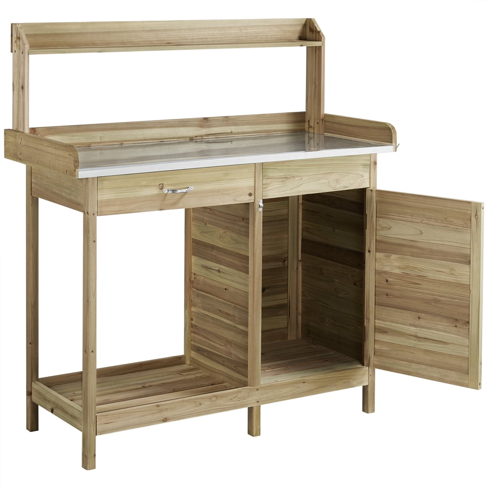 Easyfashion Light Green Fir, Wood and Metal Potting Bench