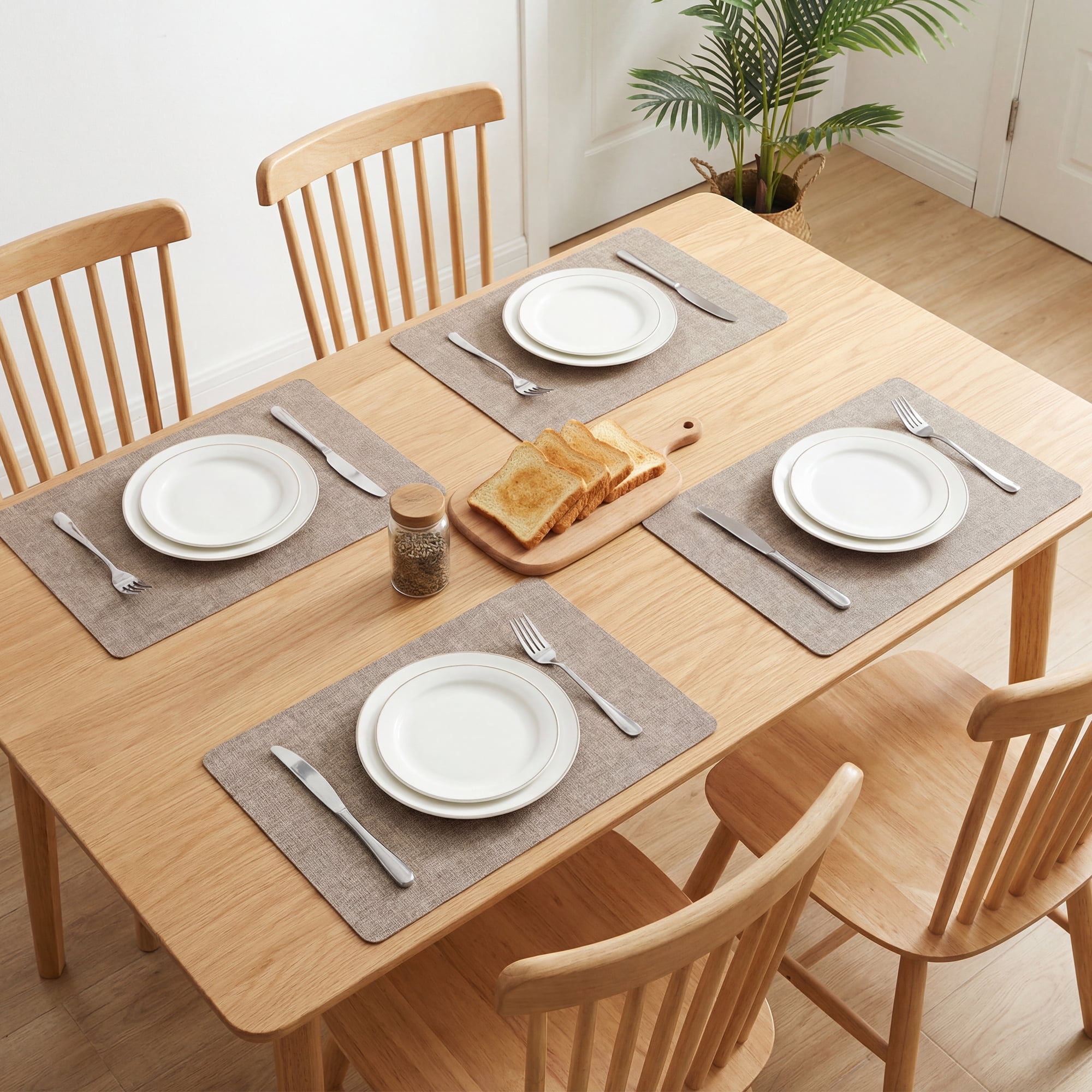 Unique Bargains 6pcs Faux Leather Placemats for Kitchen Light Brown 16.9"x11.8"