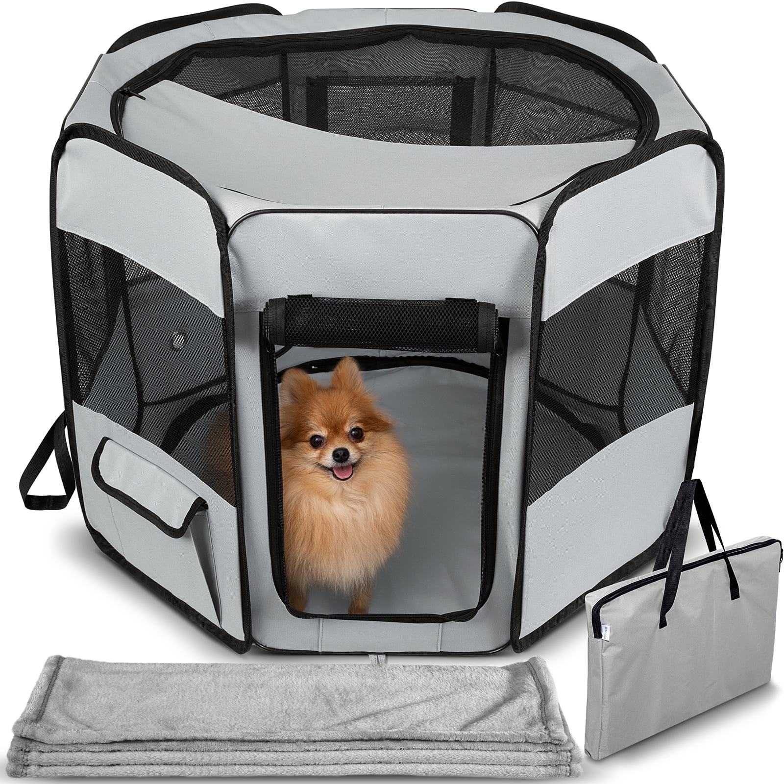 Paws & Pals Dog Playpen with Blanket, Portable Soft Sided Mesh Indoor