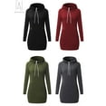thumbnail image 4 of Gustave Womens Drawstring Long Sleeve Slim Midi Hoodie Dress Hooded Pullover Tunic Sweatshirt with Pockets (Green, XL), 4 of 4