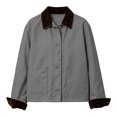 thumbnail image 4 of Perfectbot Women's Short Barn Jacket, Button Down Corduroy Collar Rolled Cuff Coat with Pockets, 4 of 8