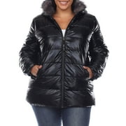 White Mark Women's Plus Size Metallic Hooded Puffer Coat