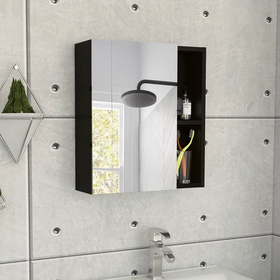 LiviNest Modern Bathroom Mirror Cabinet: Space Saving Wall Mounted Storage Organizer - Black Integrated Design for Micro Apartments & Bathroom Vanity Areas