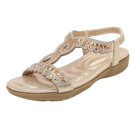 

Cathalem Women Shoes Thick Soles With Diamond Sandals Bohemian Style Waterproof Sandals Gold 40