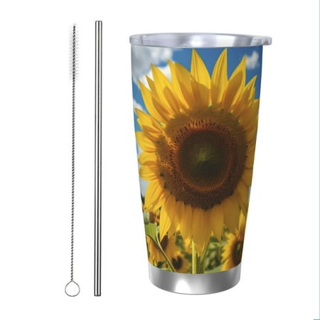 

Bingfone Sky Golden Sunflower Field for 20 Oz Stainless Steel Travel Mug Double Wall Water Coffee Cup for Home Office Outdoor Works Great for Ice Drinks and Hot Beverage-Straw Two-piece Set