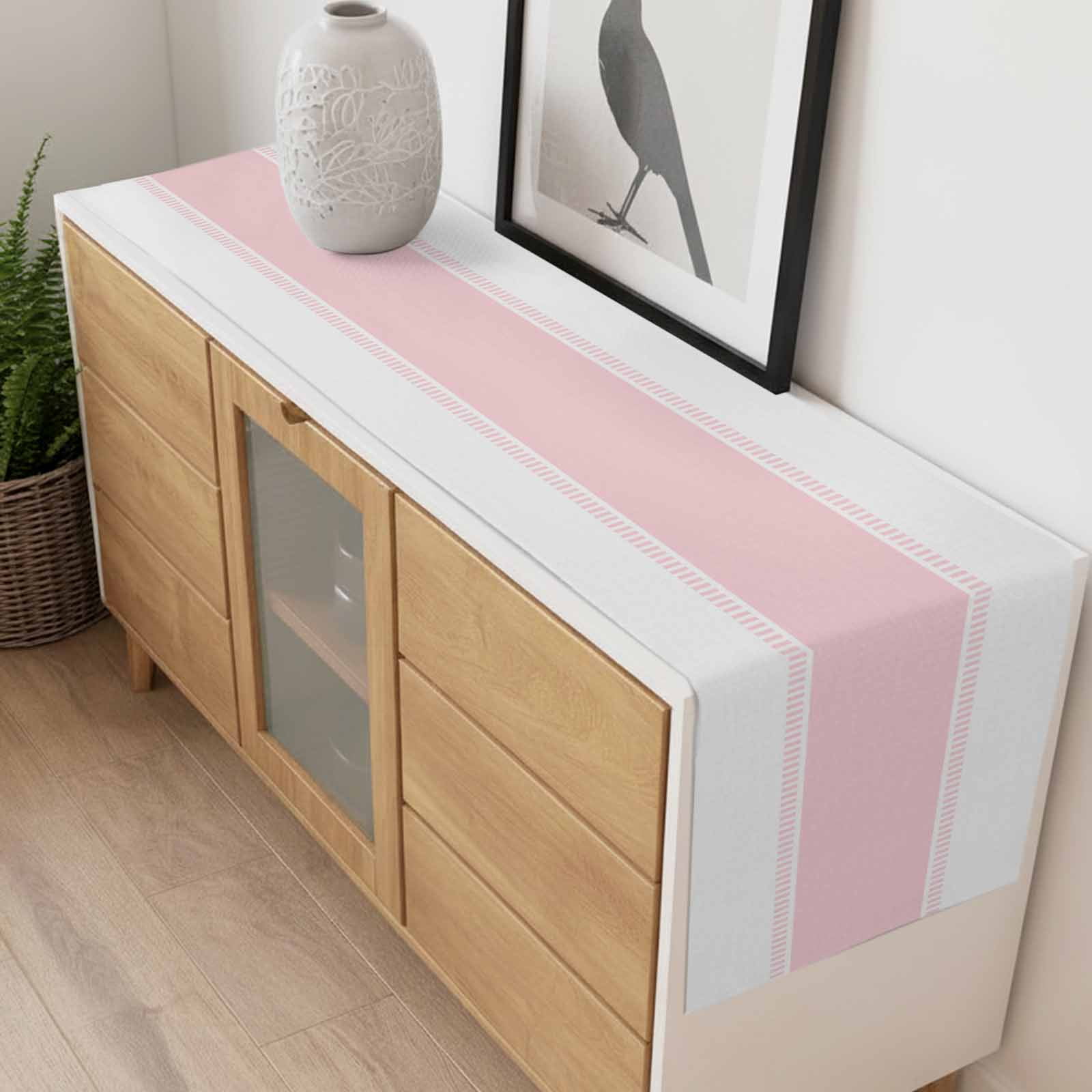 Pink Table Runner 13x120 inch Stripe Cotton Linen Dining Table Runner Ideal for Dresser Kitchen Coffee Tables - Machine Washable