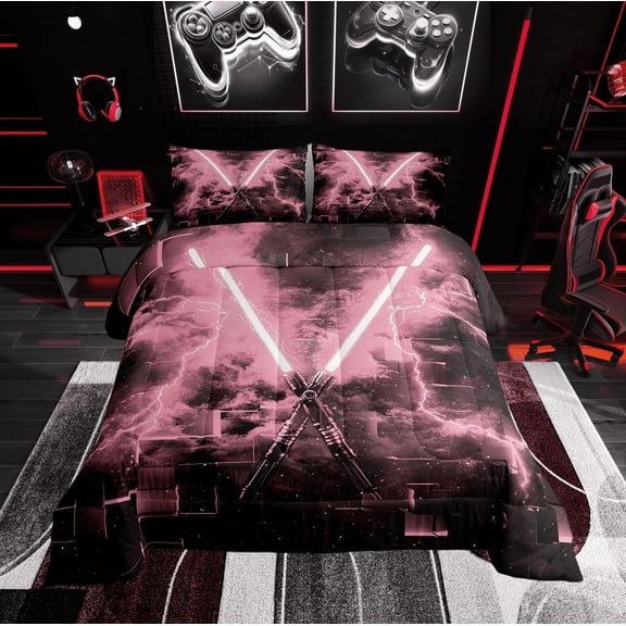 Erosebridal Pink Lightning Twin Comforter Sets, Futuristic Rectangle Bedding Set