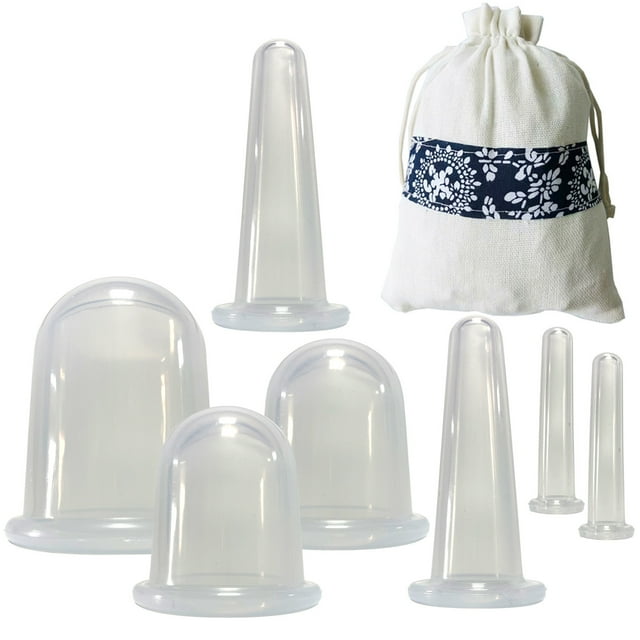 7-Piece Medical-Grade Silicone Cupping Therapy Set for Home Massage - Transparent Suction Cups with 5.5cm & 7cm Sizes, Easy-to-Use Design, Durable Material, Includes Storage Bag, Ideal for Wellness &