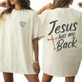 thumbnail image 2 of Unisex Christian Graphic T-Shirt, “Jesus Has My Back” 2-Sided Faith Tee with Rustic Cross and Heart Design, Spiritual Gift for Believers, Cotton Shirt, Sizes S–5XL, 2 of 7
