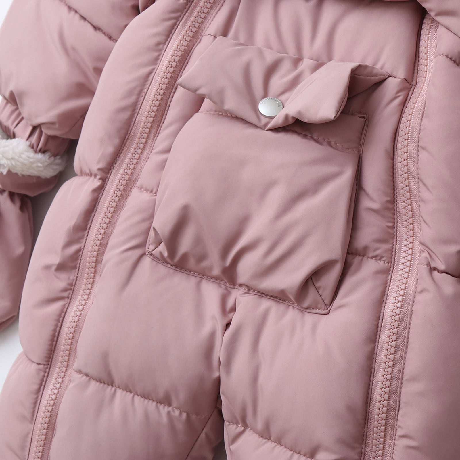 Winter Warm Bodysuit Solid Cute Bear Hooded Puffer Romper Boys Girls Snowsuit One Piece Jumpsuit