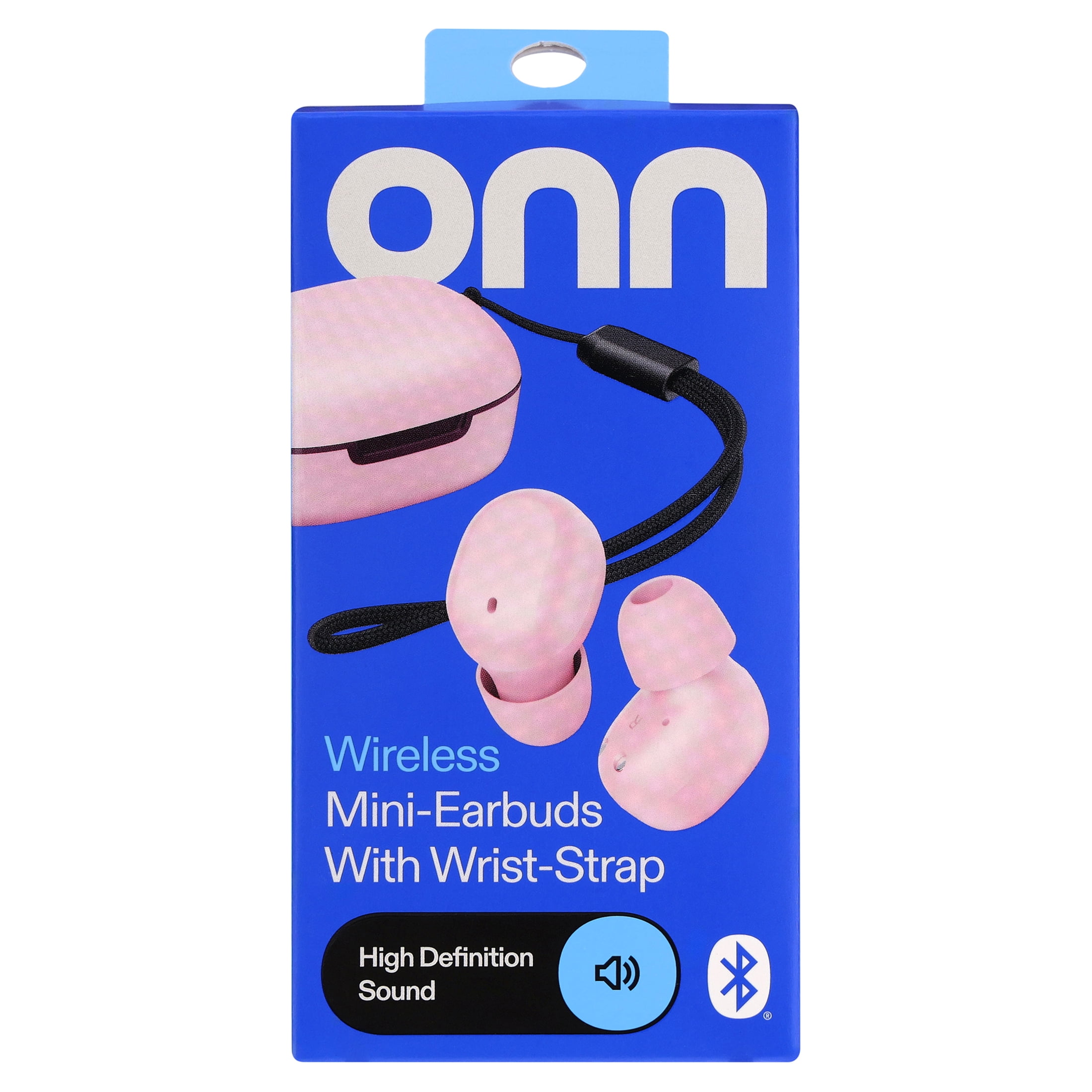 onn Wireless Mini-Earbuds with Wrist-Strap, Pink