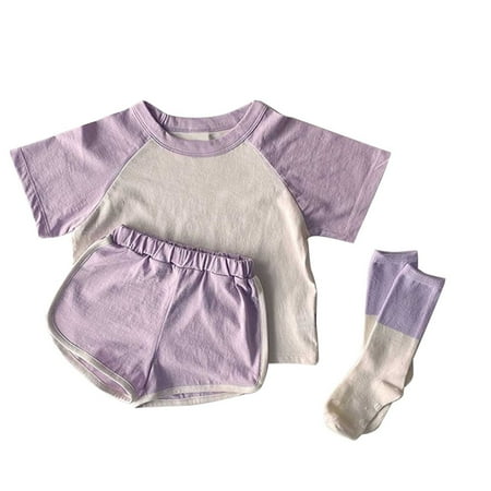 

ketyyh-chn99 Boy Clothes Junior Track Suit Baby Girls Boys Cotton Summer Patchwork Color Block Short Sleeve Baby Boys 3 Piece