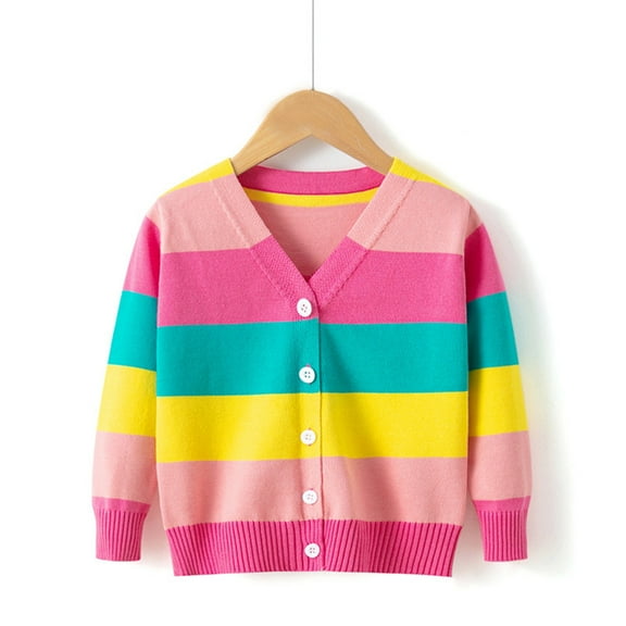 XXWXYD Girls Rainbow Cardigan Sweater Thin Lightweight Button Windbreaker Knit Outerwear Warm School Clothes Versatile Layer