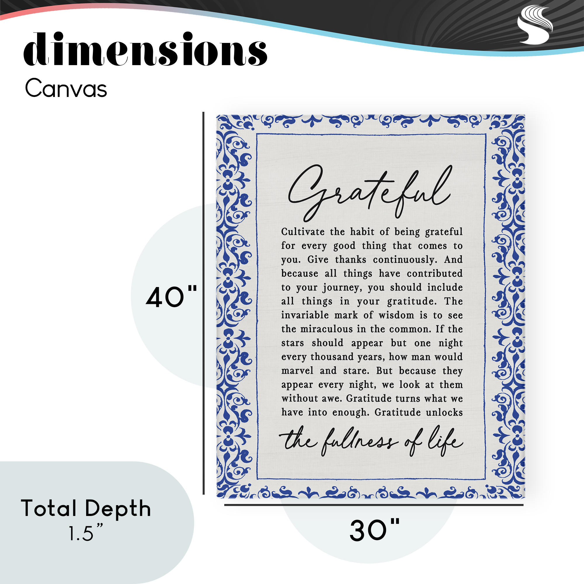 Gratitude Unlocks Fullness Of Life Canvas Wall Art, design by Lettered and Lined