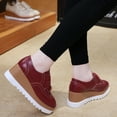 thumbnail image 4 of DADAWEN Women's Platform Oxford Shoes Fashion Tassels Square-Toe Lace-up Shoes Wedge Heel Red 5 US, 4 of 7