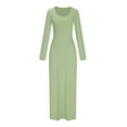 thumbnail image 4 of Womens Ribbed Long Sleeve Bodycon Maxi Dresses Scoop Neck Casual Soft Stretch Fall Spring Long Dress Solid Color (Large, Green), 4 of 4
