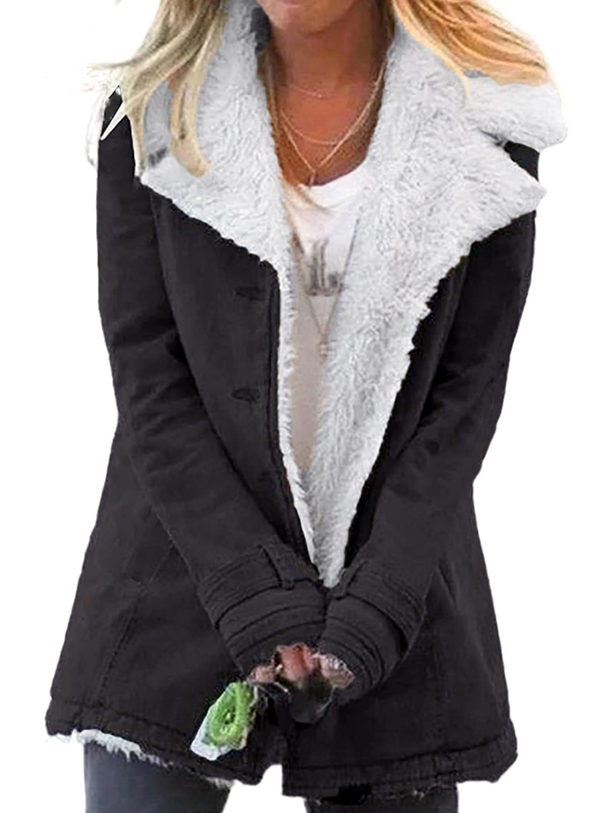 Eytino Womens Sherpa Coats Stand Collar Wool Liner Sherpa Denim Coats