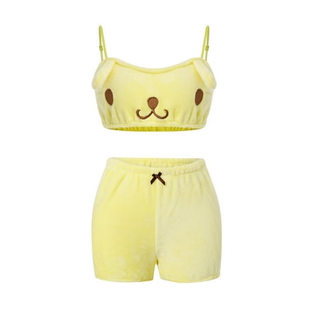 

Woshilaocai Woman Plush Bra Shorts Suit Cartoon Rabbit Nylon Tops Home Sleeping Wear Sexy Pajamas