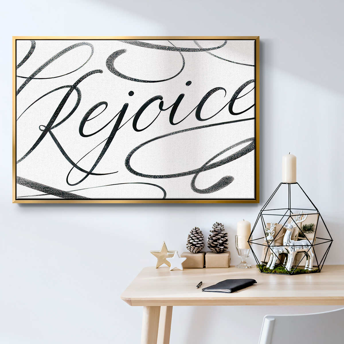 Rejoice - Framed Gallery Wrapped Holiday Canvas - 27 x 41 - Gold Frame