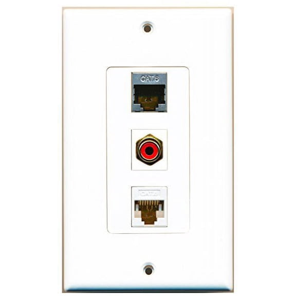 RiteAV - 1 Port RCA Red and 1 Port Shielded Cat6 Ethernet and 1 Port Cat6 Ethernet White Decorative Wall Plate Decorative