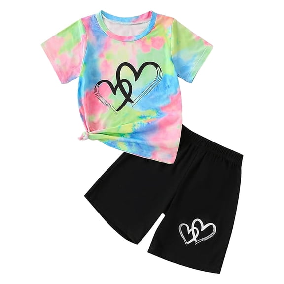 Tiijoy Toddler Girls Shorts Set Tie Dyed Short Sleeve Tshirt Shorts Outfits, Sizes 2-3