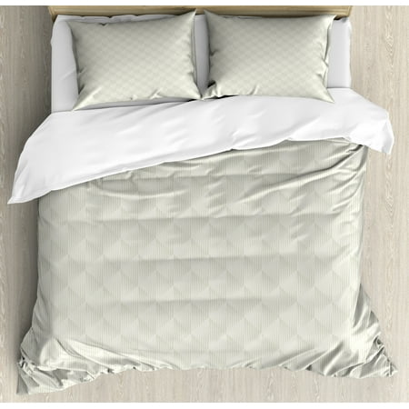 Neutral Color Duvet Cover Set, Natural Design Pattern with Muted Toned Stripes Rhombus Check, Decorative Bedding Set with Pillow Shams, Coconut and Grey Yellow, by (Best Way To Crack A Coconut)
