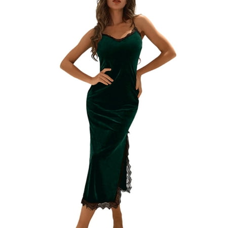 

SpringTTC Women s Honeymoon Valentine s Day Velvet Sleeveless V-Neck Sexy Negligee Nightdress Lingerie