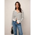 thumbnail image 5 of Women Crew Neck Drop Shoulder Button Down Cropped Knit Cardigan Black & White S, 5 of 7
