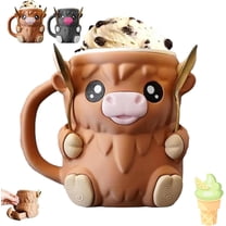 Aorsher Highland Cow Ice Pint Holder with 2 Spoons, Ice Cream Pint Holder with Antifreeze Handle and Hidden Snack Drawer, Beer Can Cozy, Ideal Gift for Ice Cream Lovers, Brown