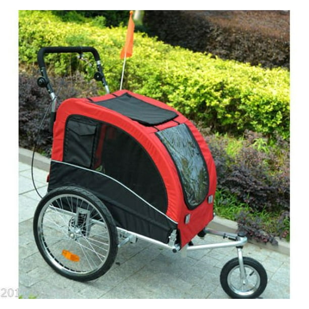 PawHut 2-in-1 Pet Jogging Stroller Dog Cat Bike Bicycle Trailer Carrier  w/Drawbar Hitch Brake Black/Red 