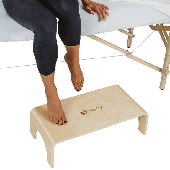 EARTHLITE Wooden Step Stool - 7'' High, Large Surface, Strong & Stable Bed Step, Foot Stool, Massage Step-Up