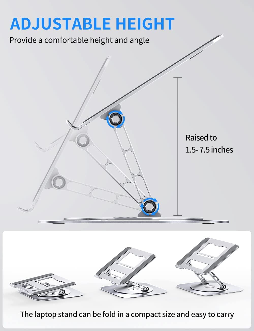 Adjustable Laptop Stand with 360 Rotating Base, Computer Stand for Laptop Ergonimic Foldable Laptop Riser for Desk Compatible with MacBook Pro/Air Notebook up to 16 Inches, Black