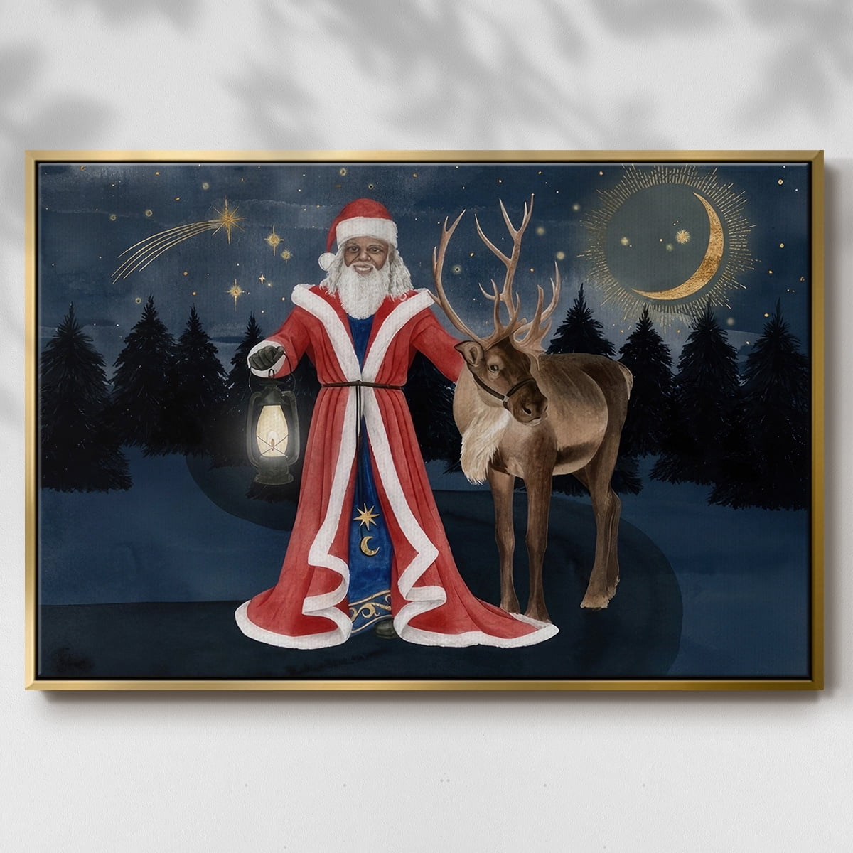 Celestial Christmas Collection A - Framed Gallery Wrapped Holiday Canvas - 17 x 25 - Gold Frame