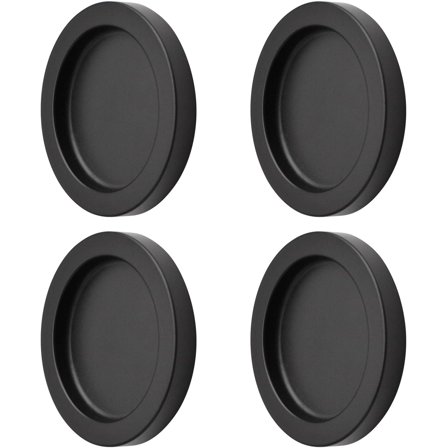 Round Self-Stick Sliding Barn Door Handle, 4 Pack Closet Finger Pull Aluminum Alloy Invisible Handles for Drawer Cupboard Wardrobe (Black)