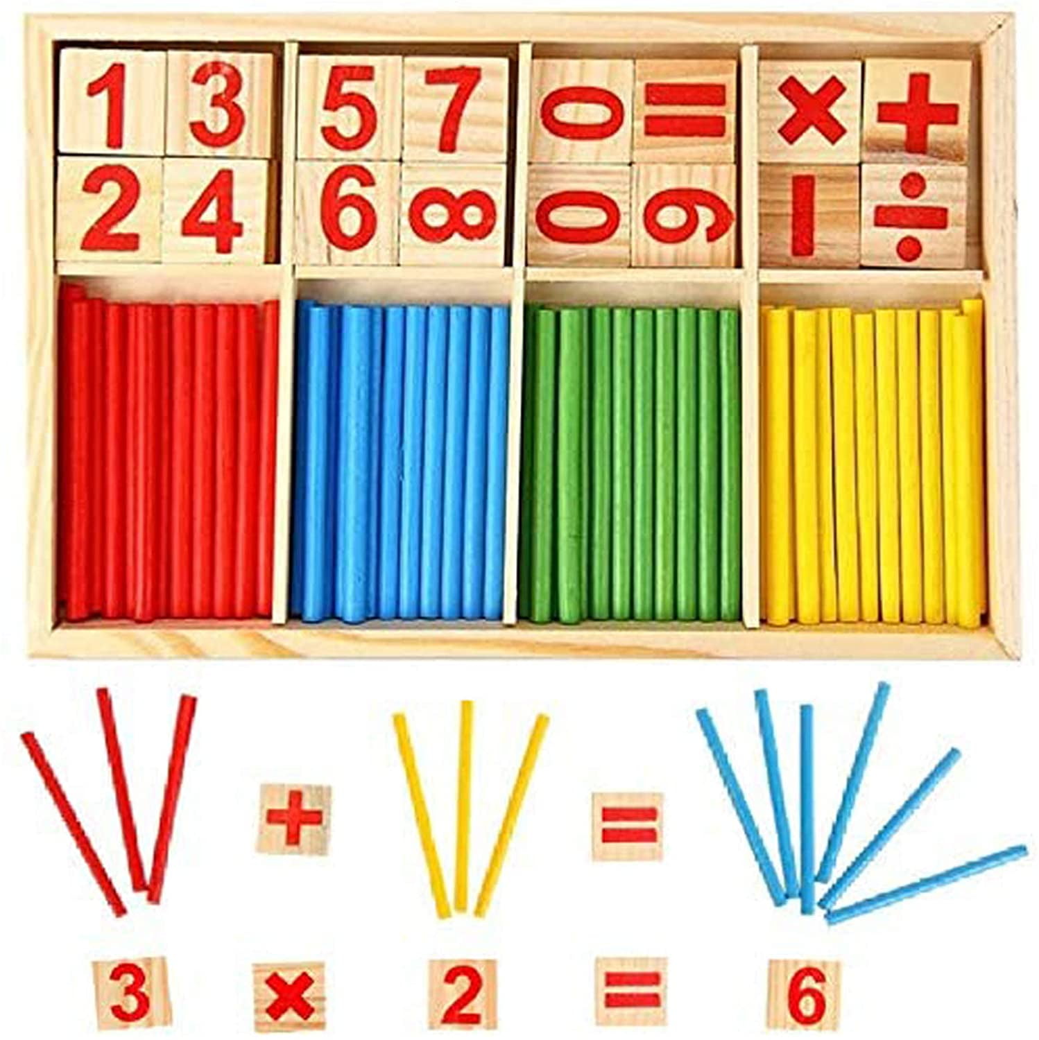 Math Leaning Toy for Home and School Wooden Number Cards and Counting Rods 