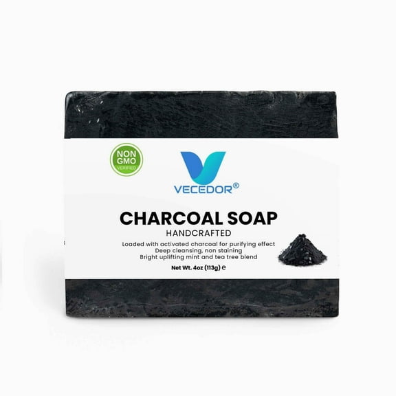 VECEDOR Charcoal Soap – Detoxifying Bar for Oily  Acne-Prone Skin – Deep Cleansing, Exfoliating  Brightening, 4oz