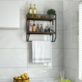 Gymax 2-Tier Wooden Wall Mounted Bathroom Shelf with Towel Bar ...