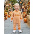 thumbnail image 4 of RUINIXCW Newborn Baby Girl Boy Halloween Outfit Infant Baby Girls Boys Fall Winter Clothes Waffled Striped Romper Pumpkin Ghost Cat Embroidery Long Sleeve Jumpsuit, 4 of 9