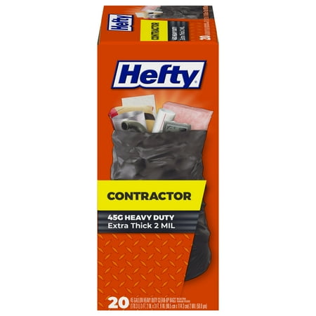 Hefty Heavy Duty Contractor Large Trash Bags, 45 Gallon, 20 Count