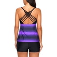 thumbnail image 3 of Traje de baño de dos piezas Traje de baño de dos piezas con estampado degradado y espalda cruzada para mujer Trajes de baño de dos piezas para fiesta en la piscina Púrpura 3XL, 3 of 5