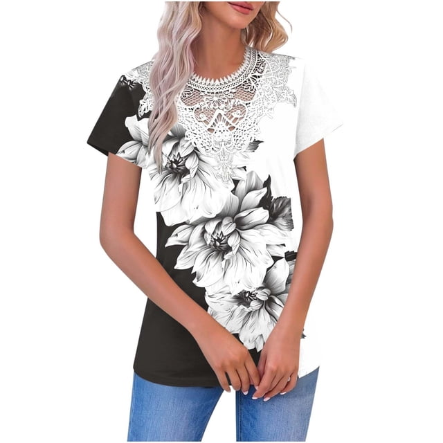 V Cuello Manga Corta Tops para las Mujeres Moda Verano Regular Botón Blusa, Poliéster Suave Casual Uso Diario