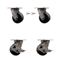 4 Inch 316SS Glass Filled Nylon Caster Set w/Roller Bearing 2 Swivel Lck 2 Brake