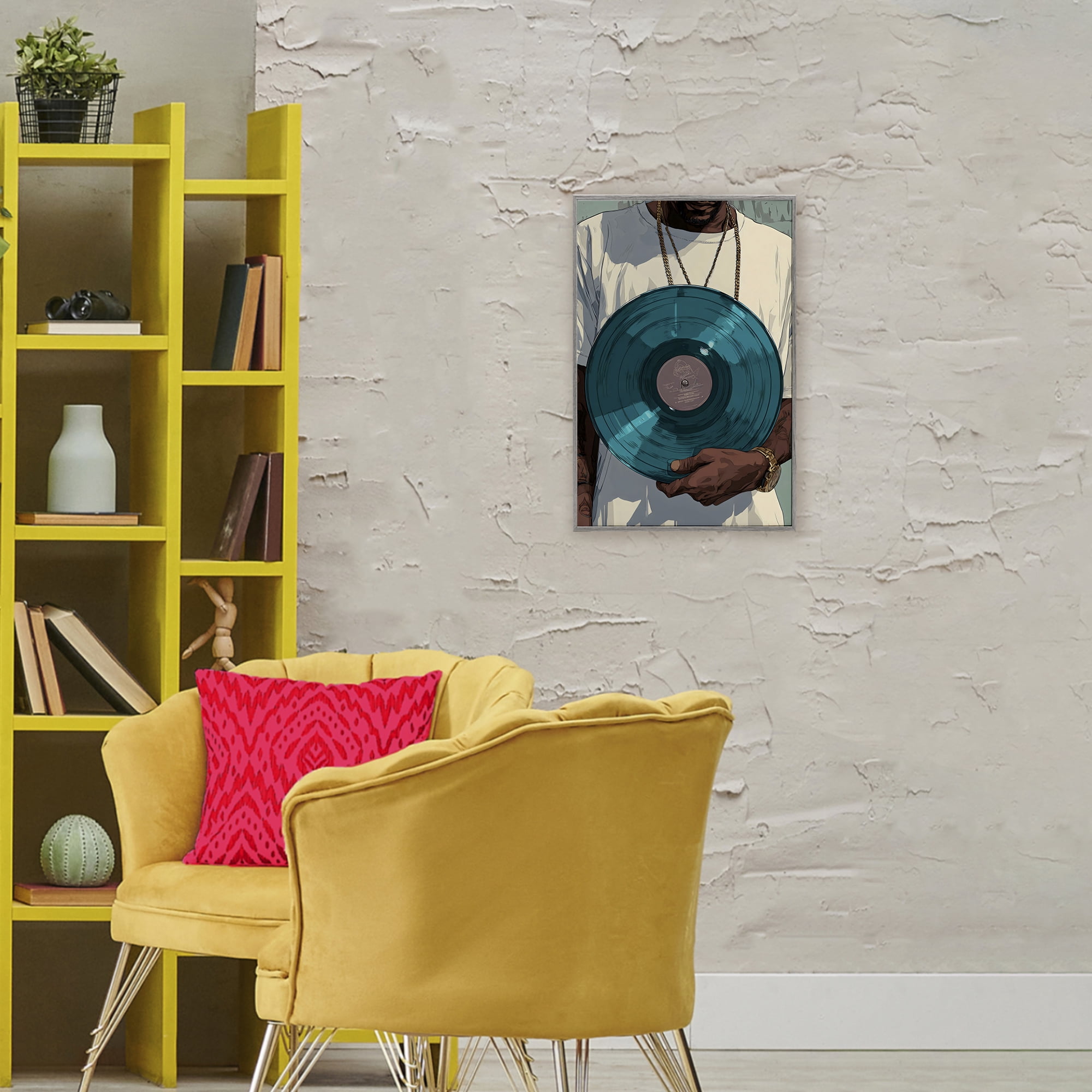Stupell Industries Musician & Blue Music Record Gray Framed Giclee Art, design by Franklyn Gregory